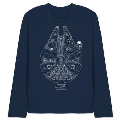 Navy - Front - Star Wars Unisex Adult Millenium Lines Long-Sleeved T-Shirt