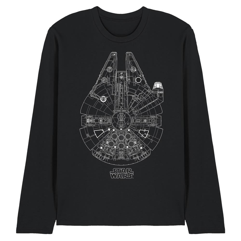 Black - Front - Star Wars Unisex Adult Millenium Lines Long-Sleeved T-Shirt