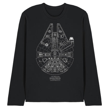Black - Front - Star Wars Unisex Adult Millenium Lines Long-Sleeved T-Shirt