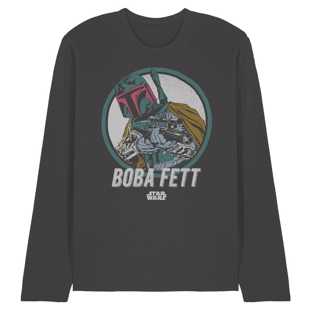 Charcoal - Front - Star Wars Unisex Adult Boba Long-Sleeved T-Shirt