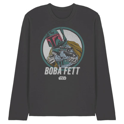 Charcoal - Front - Star Wars Unisex Adult Boba Long-Sleeved T-Shirt