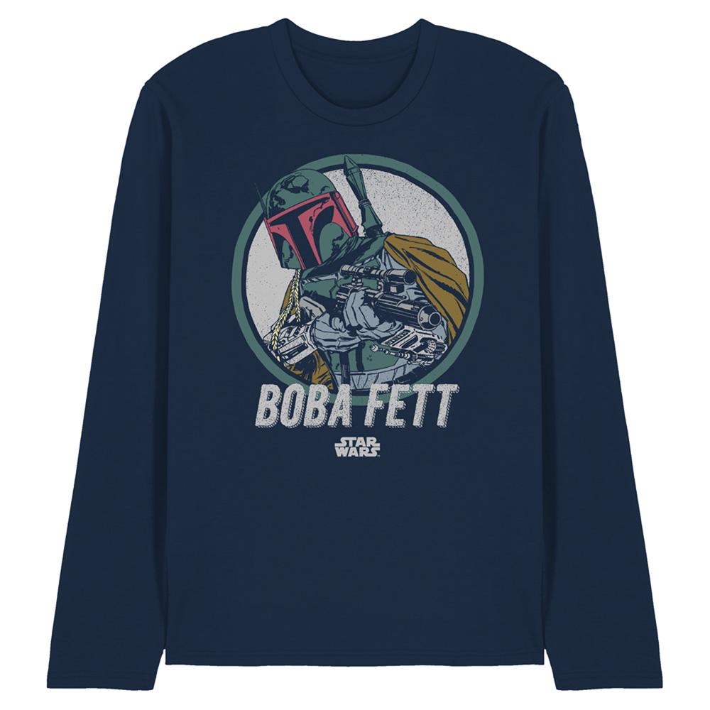 Navy - Front - Star Wars Unisex Adult Boba Long-Sleeved T-Shirt
