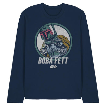 Navy - Front - Star Wars Unisex Adult Boba Long-Sleeved T-Shirt