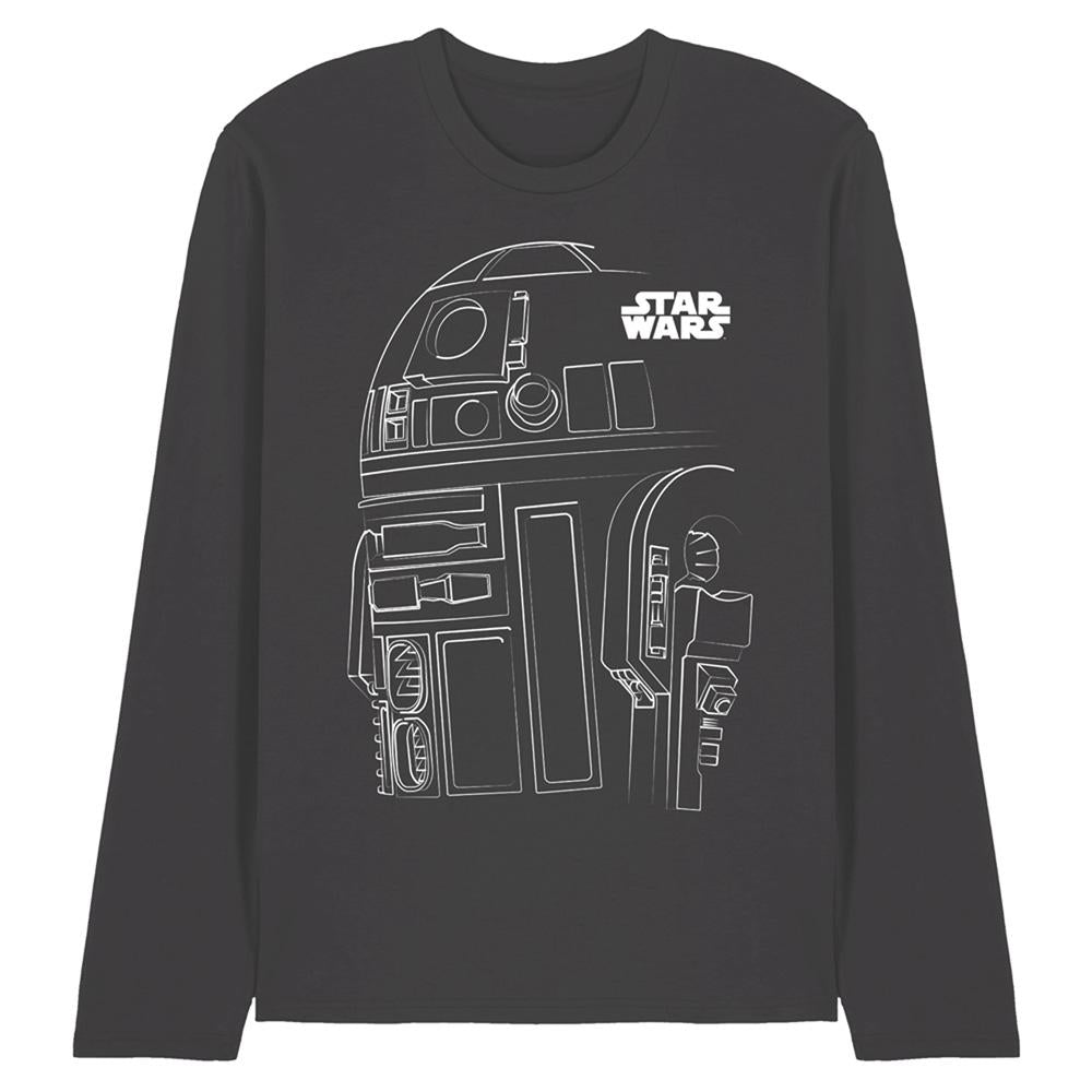 Charcoal - Front - Star Wars Unisex Adult R2-D2 Outline Long-Sleeved T-Shirt