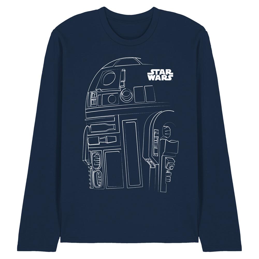 Navy - Front - Star Wars Unisex Adult R2-D2 Outline Long-Sleeved T-Shirt