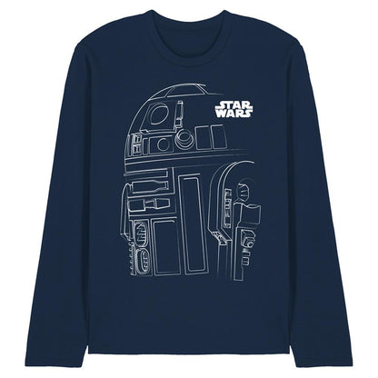 Navy - Front - Star Wars Unisex Adult R2-D2 Outline Long-Sleeved T-Shirt