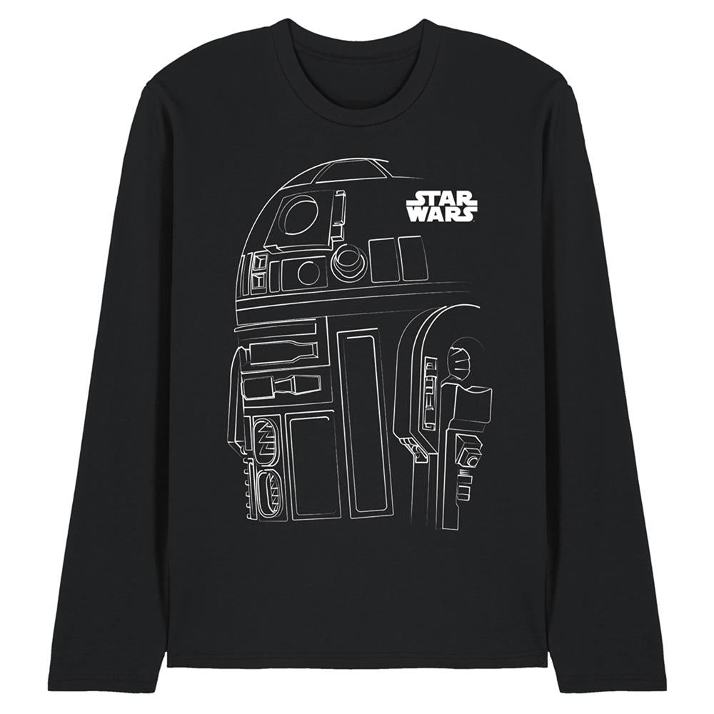 Black - Front - Star Wars Unisex Adult R2-D2 Outline Long-Sleeved T-Shirt