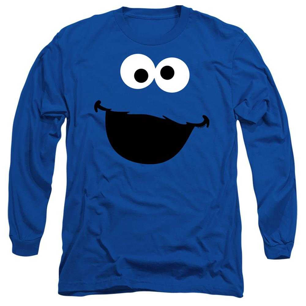 Royal Blue - Front - Sesame Street Unisex Adult Cookie Monster Face Long-Sleeved T-Shirt