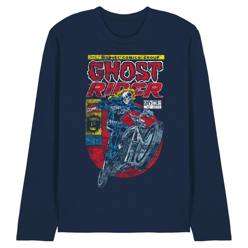 Navy - Front - Ghost Rider Unisex Adult Long-Sleeved T-Shirt