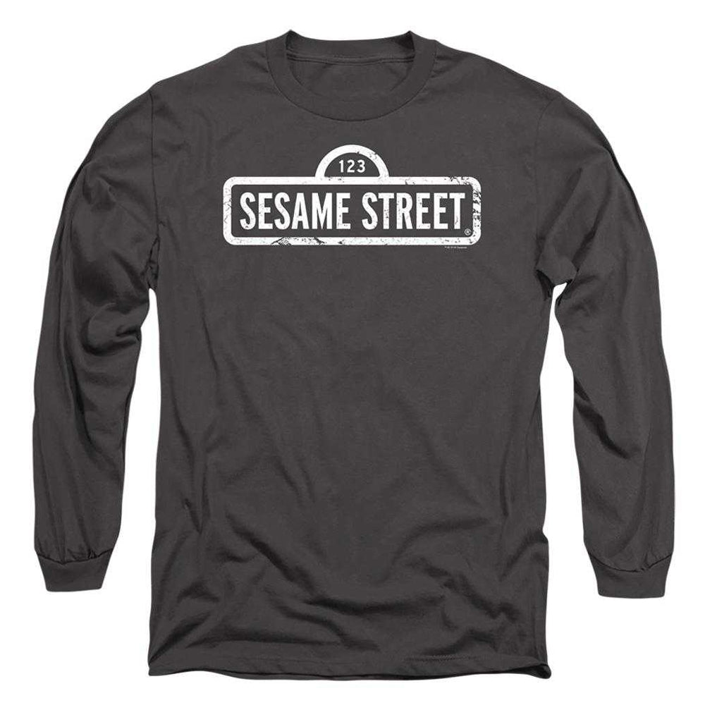Charcoal - Front - Sesame Street Unisex Adult One Colour Logo Long-Sleeved T-Shirt