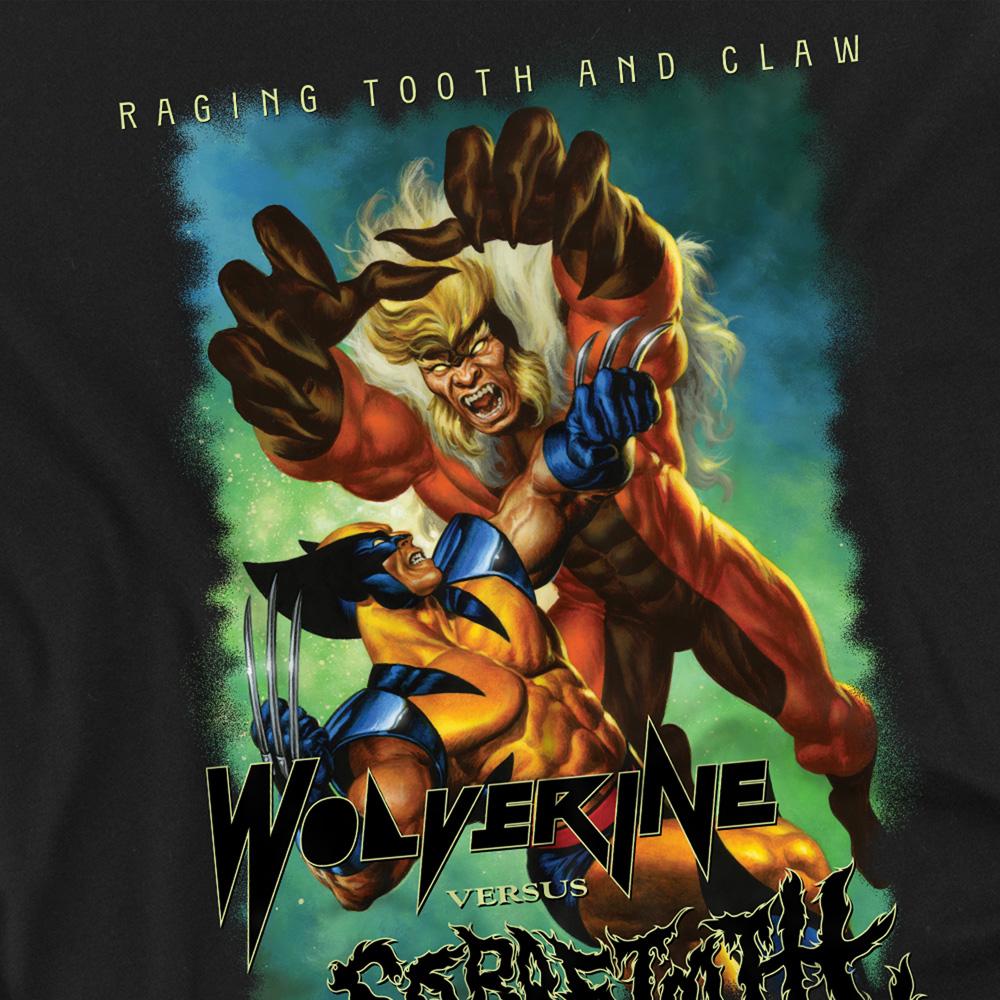 Black - Side - Marvel Unisex Adult Wolverine Versus Sabretooth Long-Sleeved T-Shirt