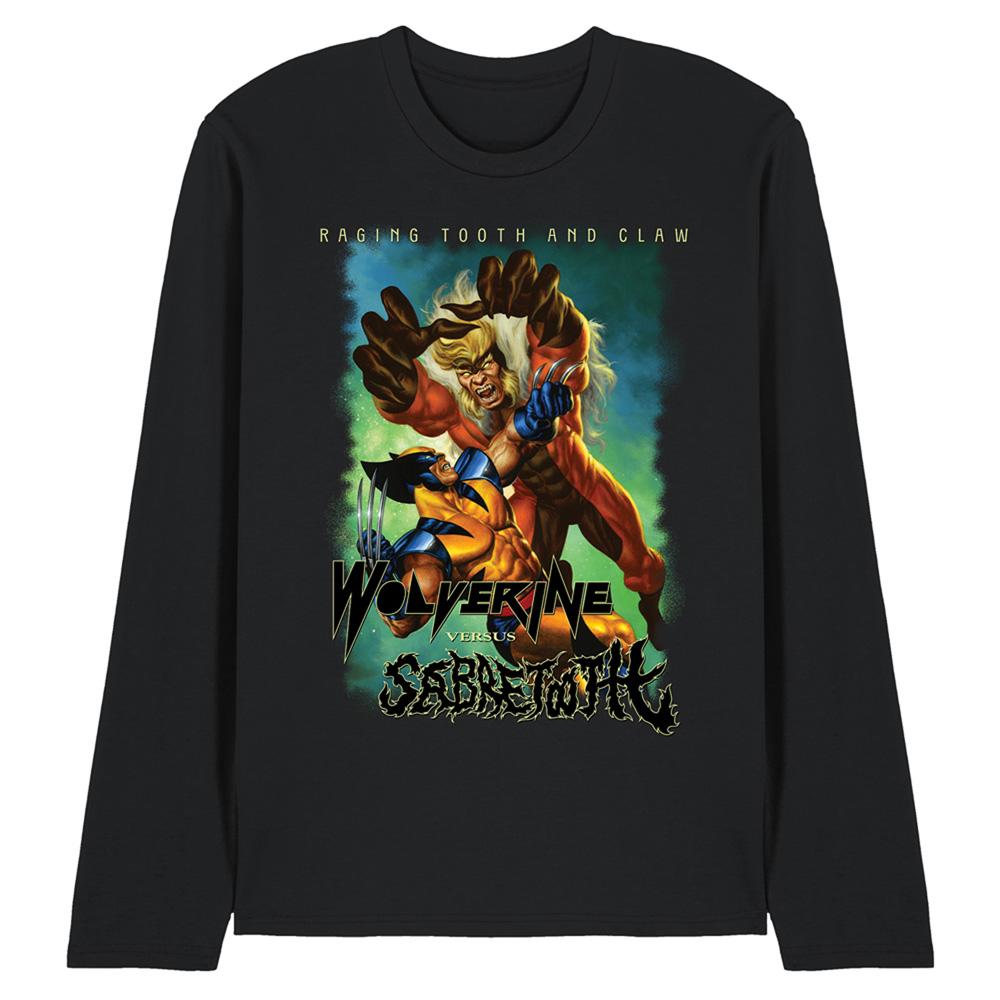Black - Front - Marvel Unisex Adult Wolverine Versus Sabretooth Long-Sleeved T-Shirt