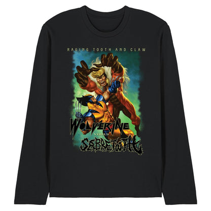 Black - Front - Marvel Unisex Adult Wolverine Versus Sabretooth Long-Sleeved T-Shirt