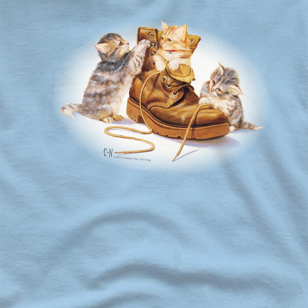 Light Blue - Side - Wildlife Unisex Adult Playful Kittens T-Shirt