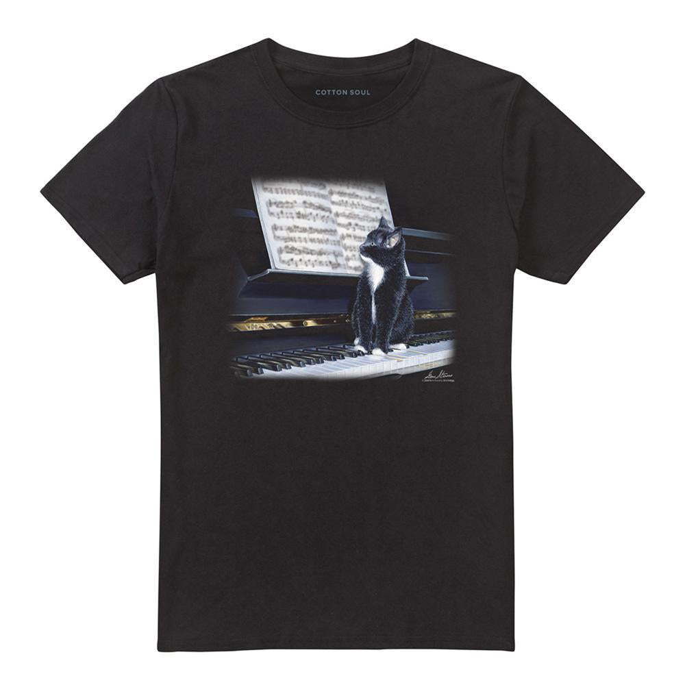 Black - Front - Wildlife Unisex Adult Kitten On The Keys T-Shirt