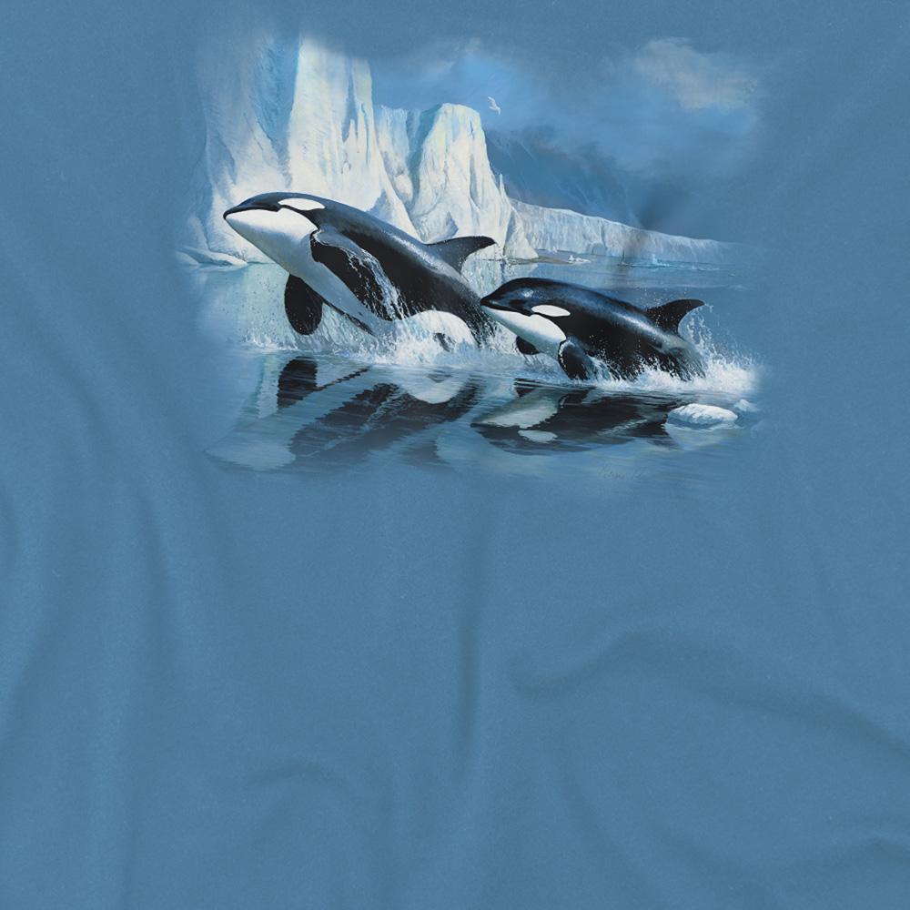 Carolina Blue - Side - Wildlife Unisex Adult Glaciers Edge Orcas T-Shirt
