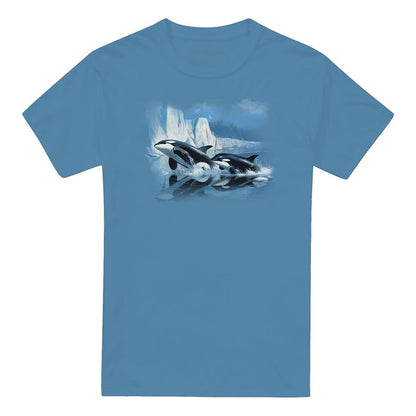 Carolina Blue - Front - Wildlife Unisex Adult Glaciers Edge Orcas T-Shirt