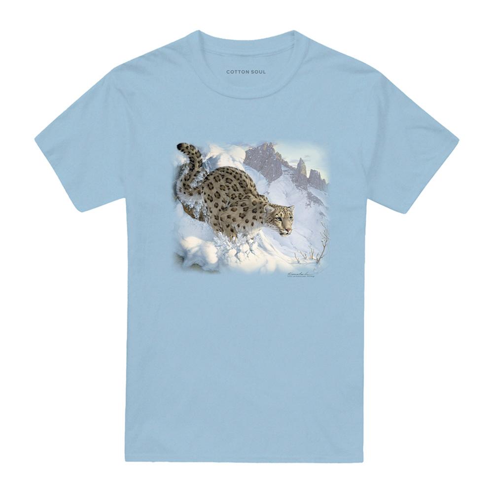 Light Blue - Front - Wildlife Unisex Adult Snow Leopard T-Shirt