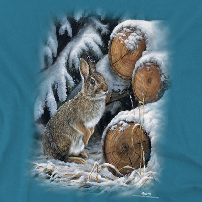 Slate - Side - Wildlife Unisex Adult Wood Pile Rabbit T-Shirt
