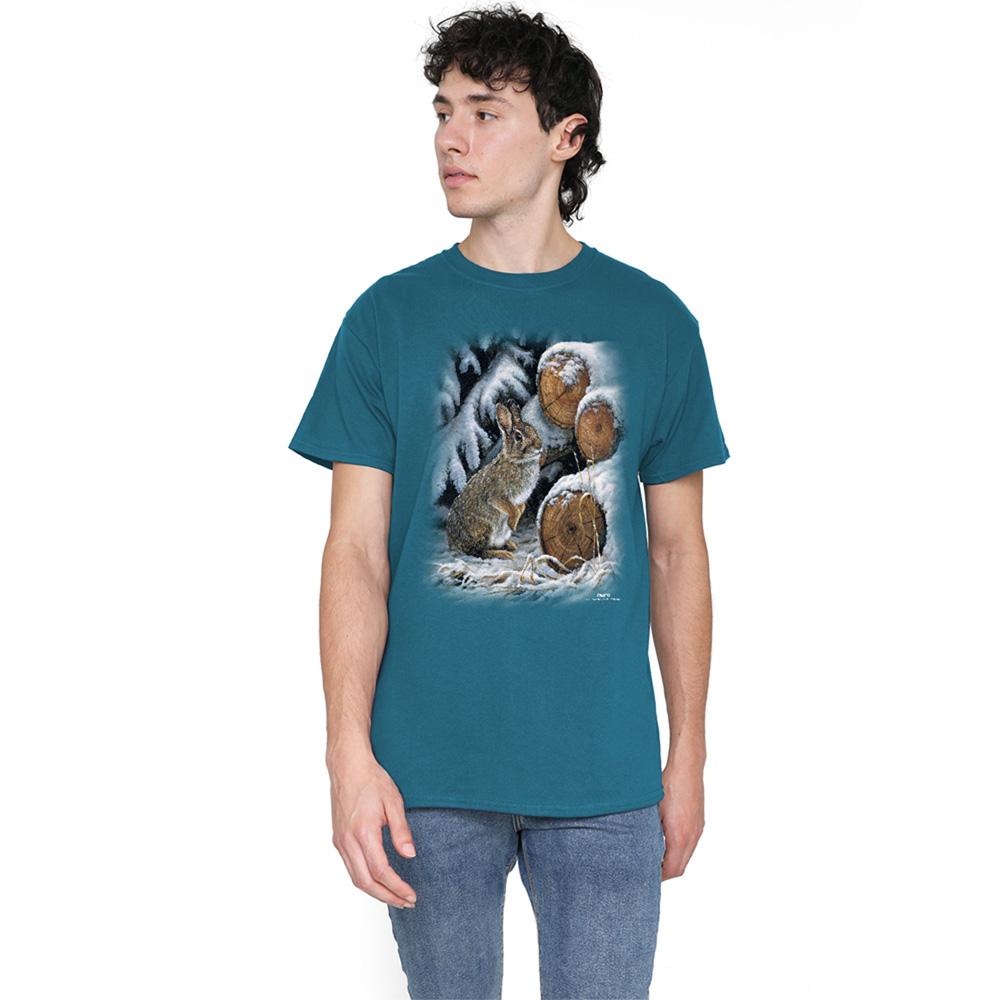 Slate - Lifestyle - Wildlife Unisex Adult Wood Pile Rabbit T-Shirt