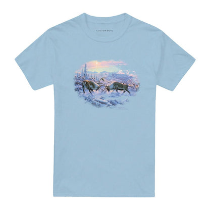 Light Blue - Front - Wildlife Unisex Adult Battling Bulls T-Shirt