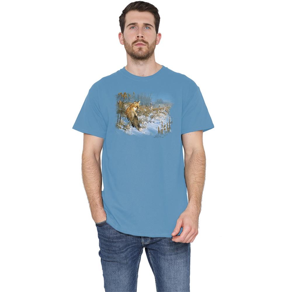 Carolina Blue - Lifestyle - Wildlife Unisex Adult Winter Red Fox Winter T-Shirt