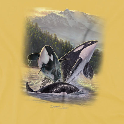Banana Yellow - Side - Wildlife Unisex Adult Breaching Orcas T-Shirt