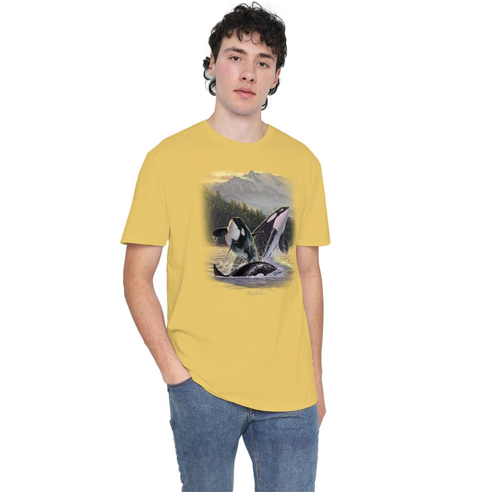 Banana Yellow - Lifestyle - Wildlife Unisex Adult Breaching Orcas T-Shirt