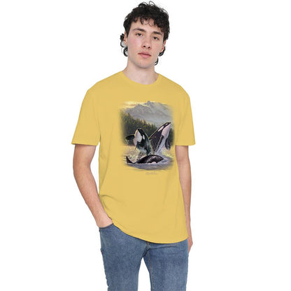 Banana Yellow - Lifestyle - Wildlife Unisex Adult Breaching Orcas T-Shirt