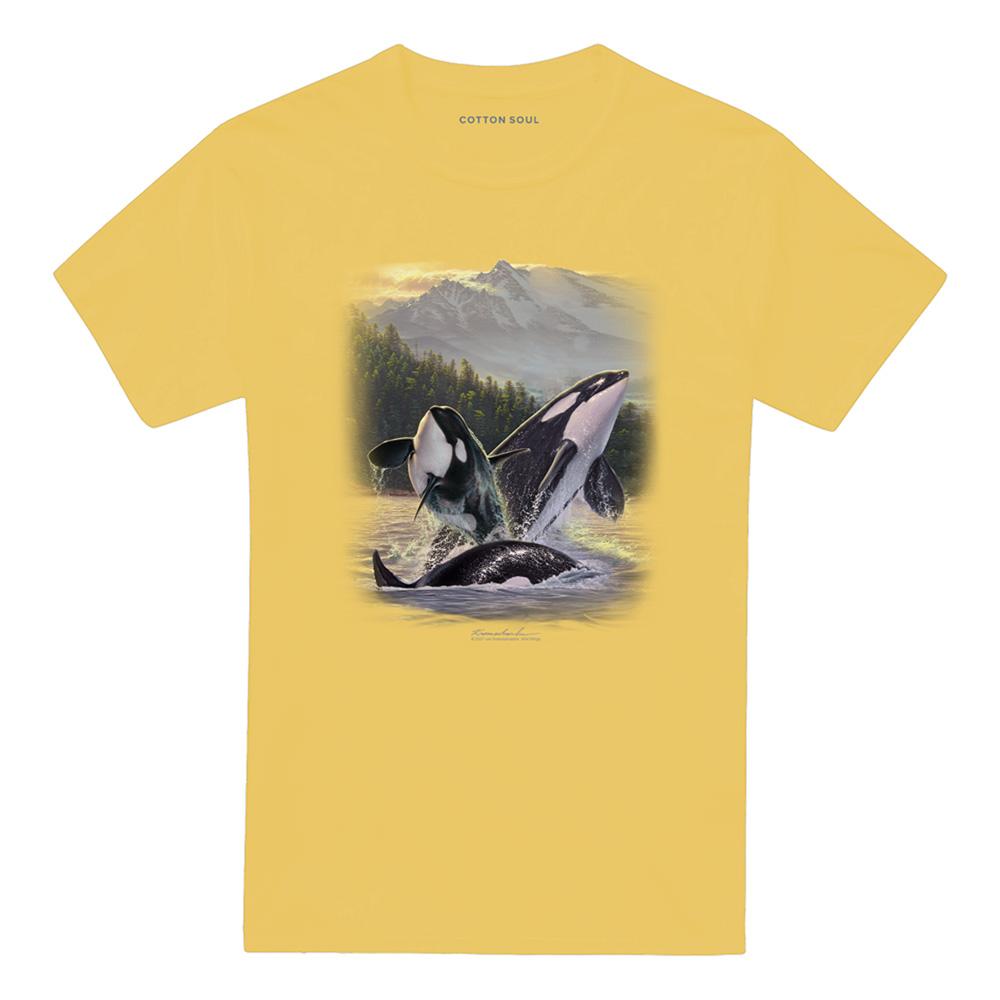 Banana Yellow - Front - Wildlife Unisex Adult Breaching Orcas T-Shirt