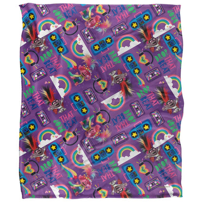 Multicoloured - Front - Trolls Silky All-Over Print Soft Touch Blanket