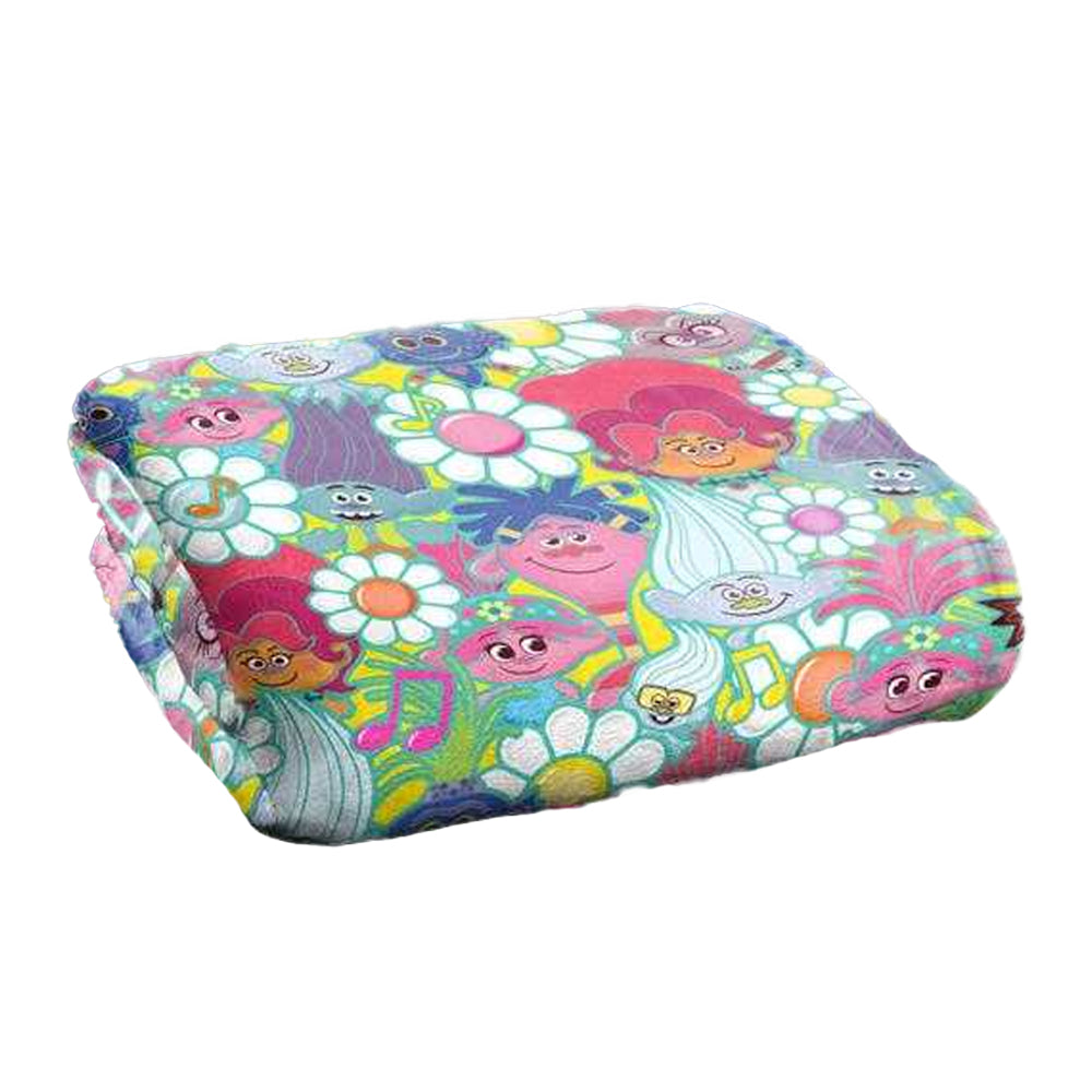 Multicoloured - Back - Trolls Silky Flowers Soft Touch Blanket
