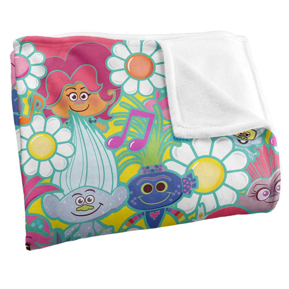Multicoloured - Side - Trolls Silky Flowers Soft Touch Blanket