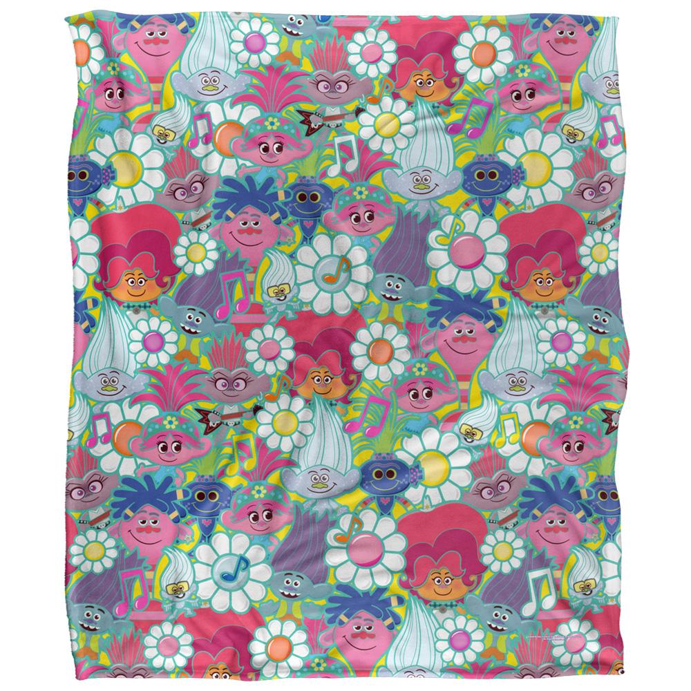 Multicoloured - Front - Trolls Silky Flowers Soft Touch Blanket