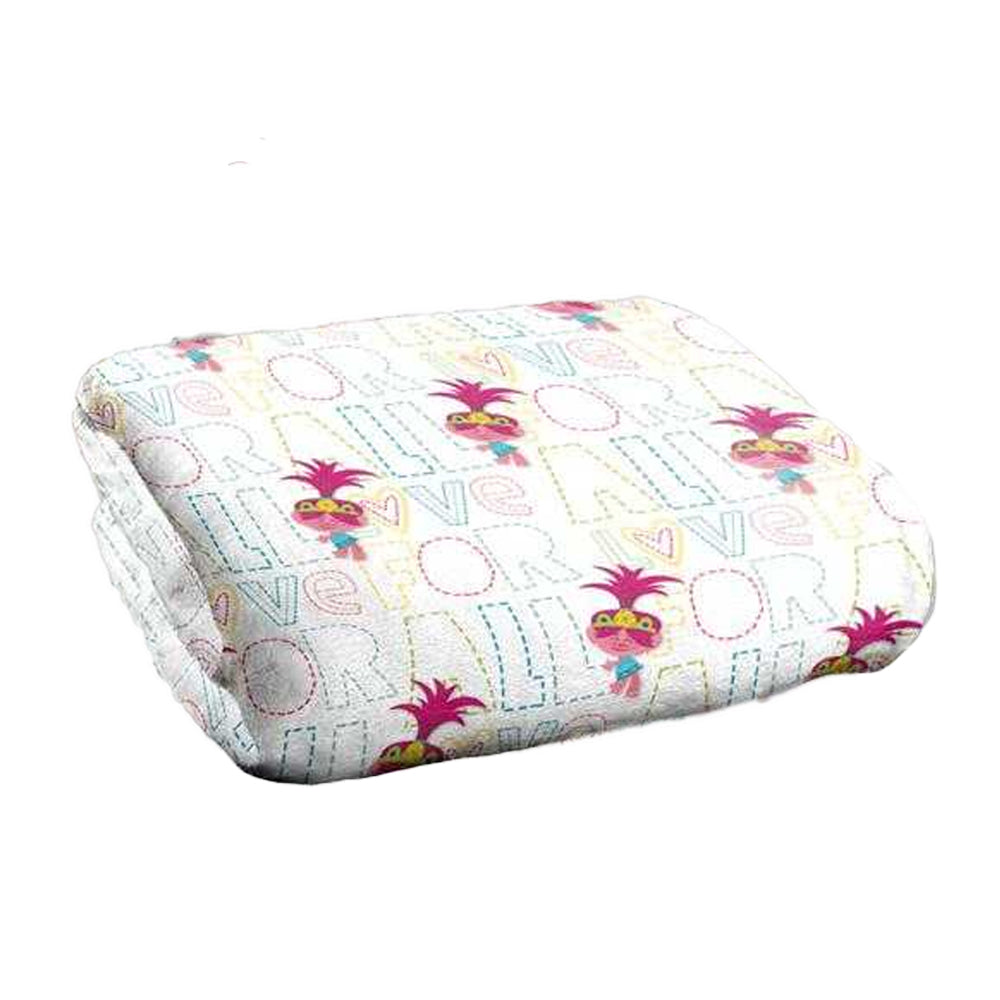 White-Pink - Back - Trolls Silky Patterned Soft Touch Blanket