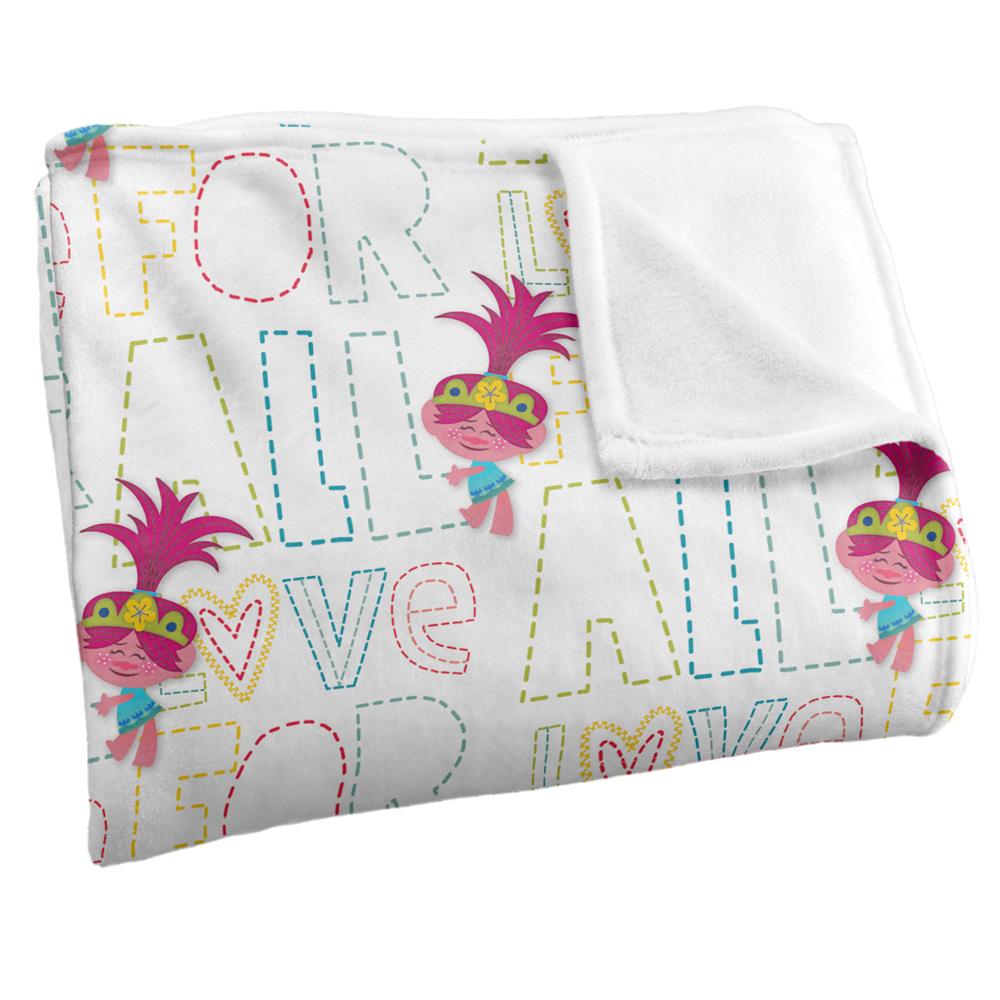 White-Pink - Side - Trolls Silky Patterned Soft Touch Blanket