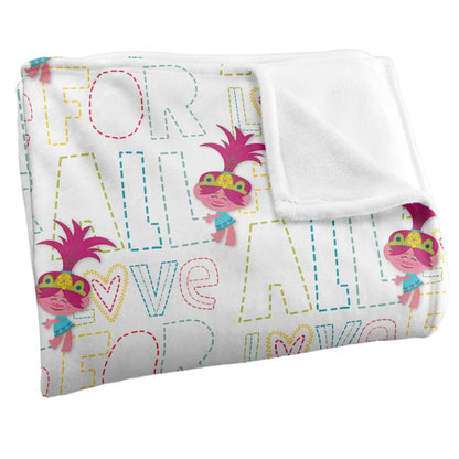 White-Pink - Side - Trolls Silky Patterned Soft Touch Blanket