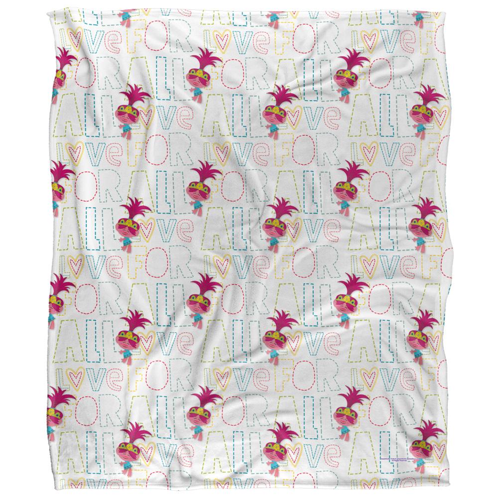 White-Pink - Front - Trolls Silky Patterned Soft Touch Blanket