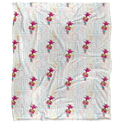 White-Pink - Front - Trolls Silky Patterned Soft Touch Blanket