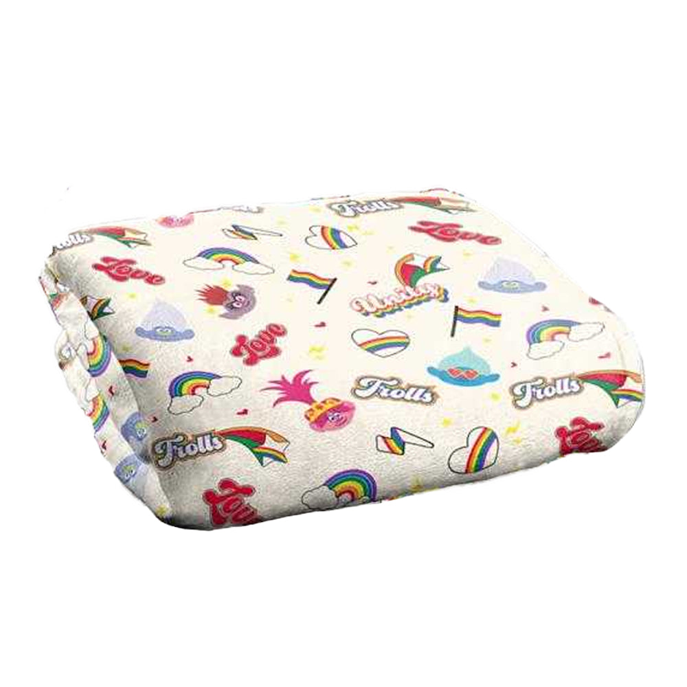 White-Multicoloured - Back - Trolls Love For All Silky Soft Touch Blanket