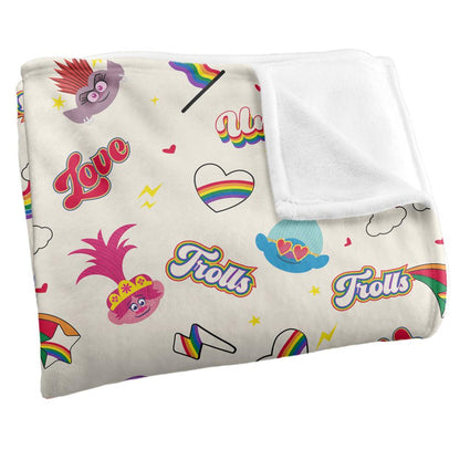 White-Multicoloured - Side - Trolls Love For All Silky Soft Touch Blanket