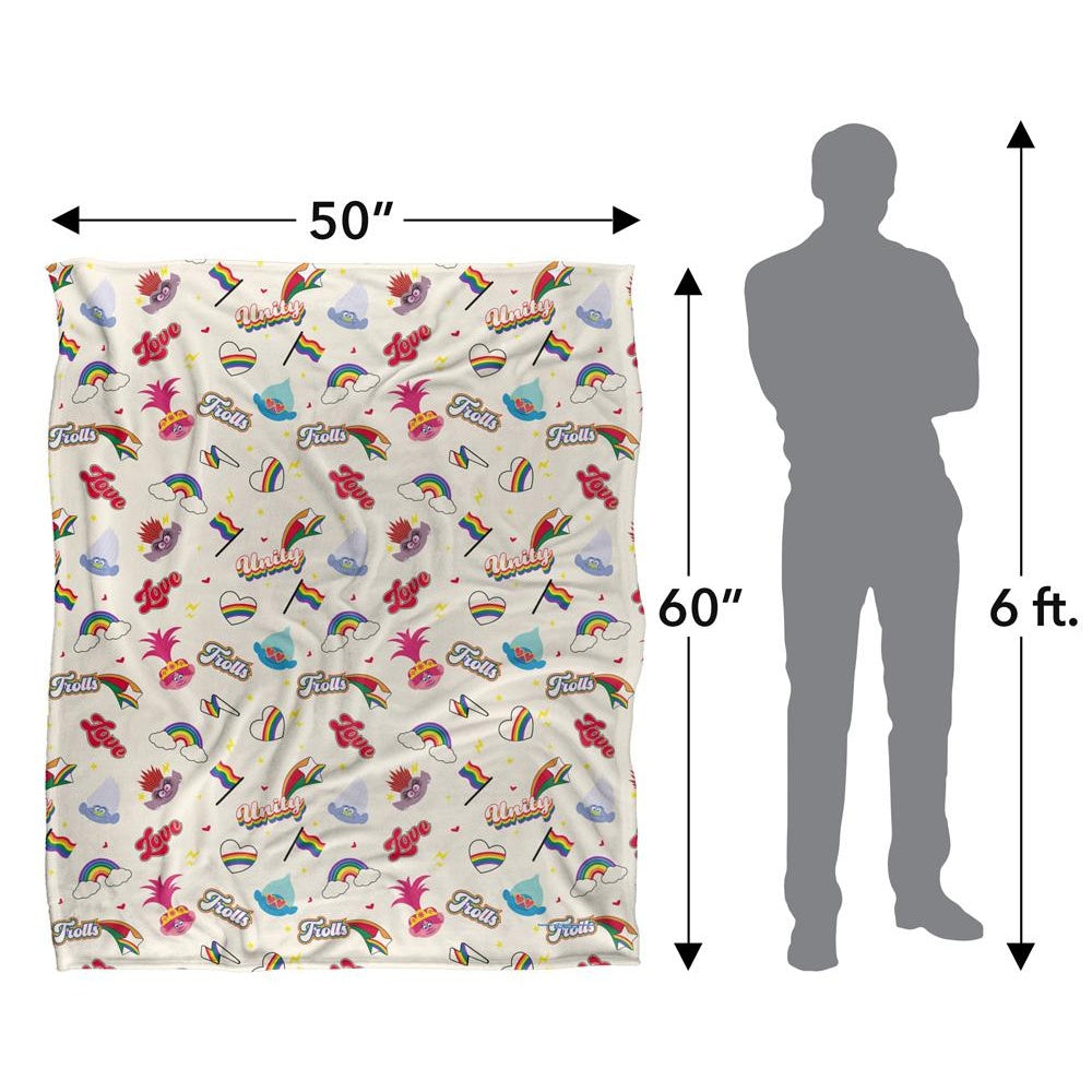 White-Multicoloured - Lifestyle - Trolls Love For All Silky Soft Touch Blanket