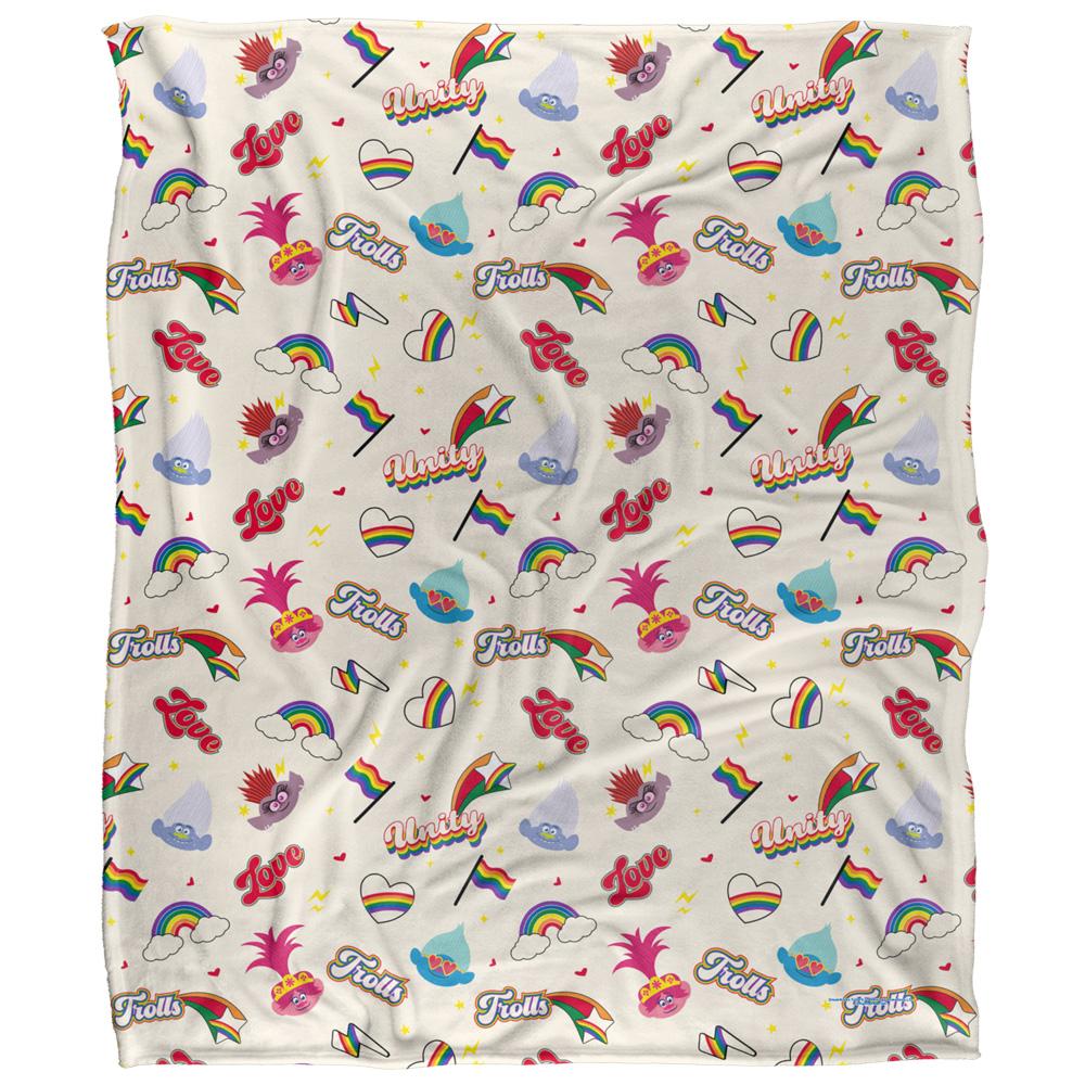 White-Multicoloured - Front - Trolls Love For All Silky Soft Touch Blanket
