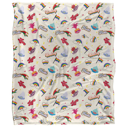 White-Multicoloured - Front - Trolls Love For All Silky Soft Touch Blanket