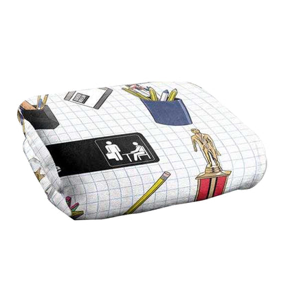 White-Multicoloured - Back - The Office Silky Collage Soft Touch Blanket