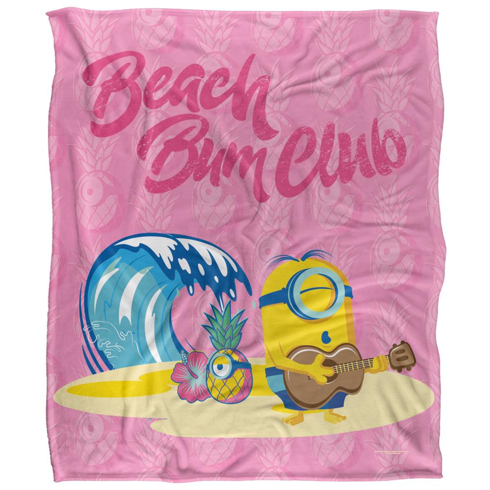 Pink-Multicoloured - Front - Minions Beach Bum Club Silky Stuart Soft Touch Blanket