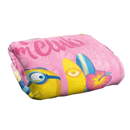 Pink-Multicoloured - Back - Minions Beach Bum Club Silky Dave Soft Touch Blanket