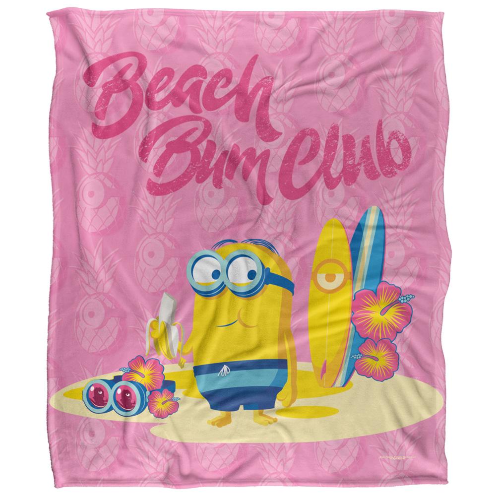 Pink-Multicoloured - Front - Minions Beach Bum Club Silky Dave Soft Touch Blanket