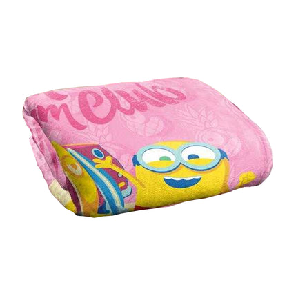 Pink-Multicoloured - Back - Minions Beach Bum Club Silky Bob Soft Touch Blanket