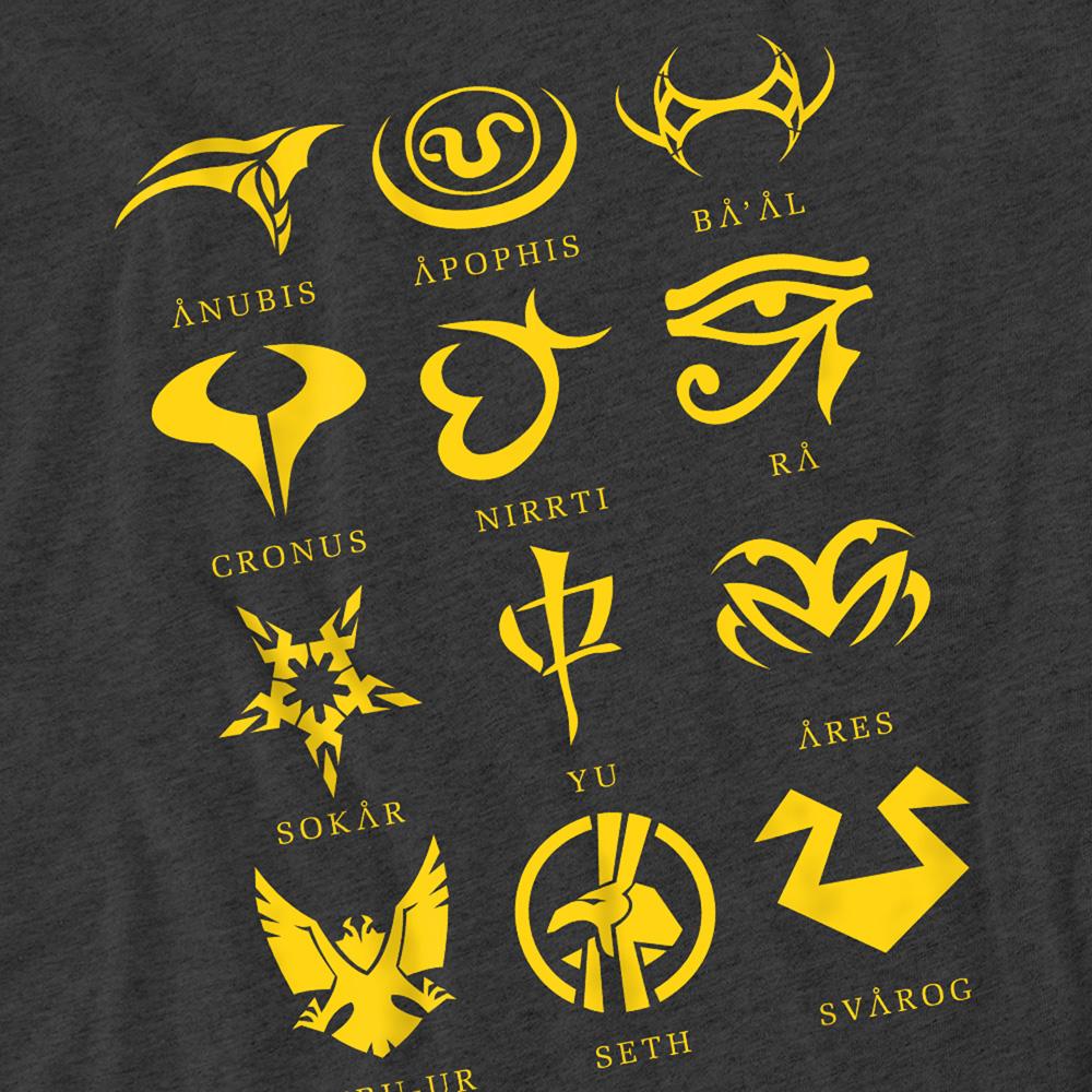 Charcoal - Pack Shot - Stargate SG-1 Unisex Adult Goauld Characters Heather T-Shirt